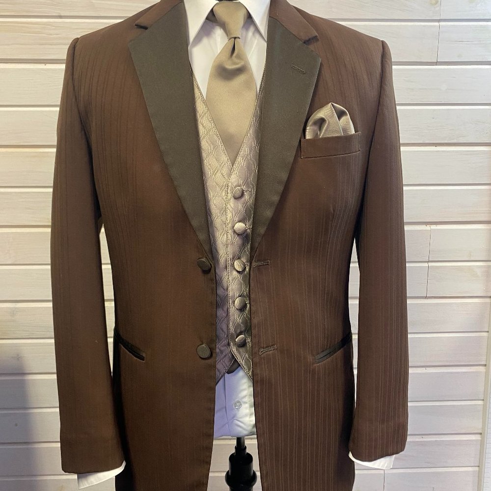 Men's and Boy's Chocolate Brown Business Formal Tuxedo Party Wedding Jacket - Picture 2 of 9